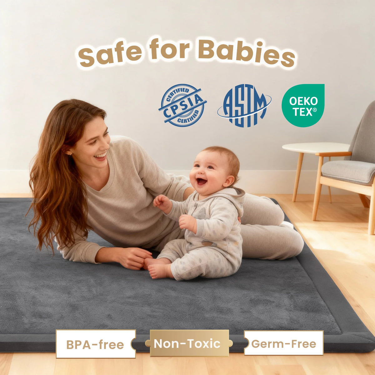 Thick 1.3" Large Carpet For Floor Non-Slip Baby Play Mat Tatami Memory Foam Soft Velvet Nursery Rug for Tummy Time