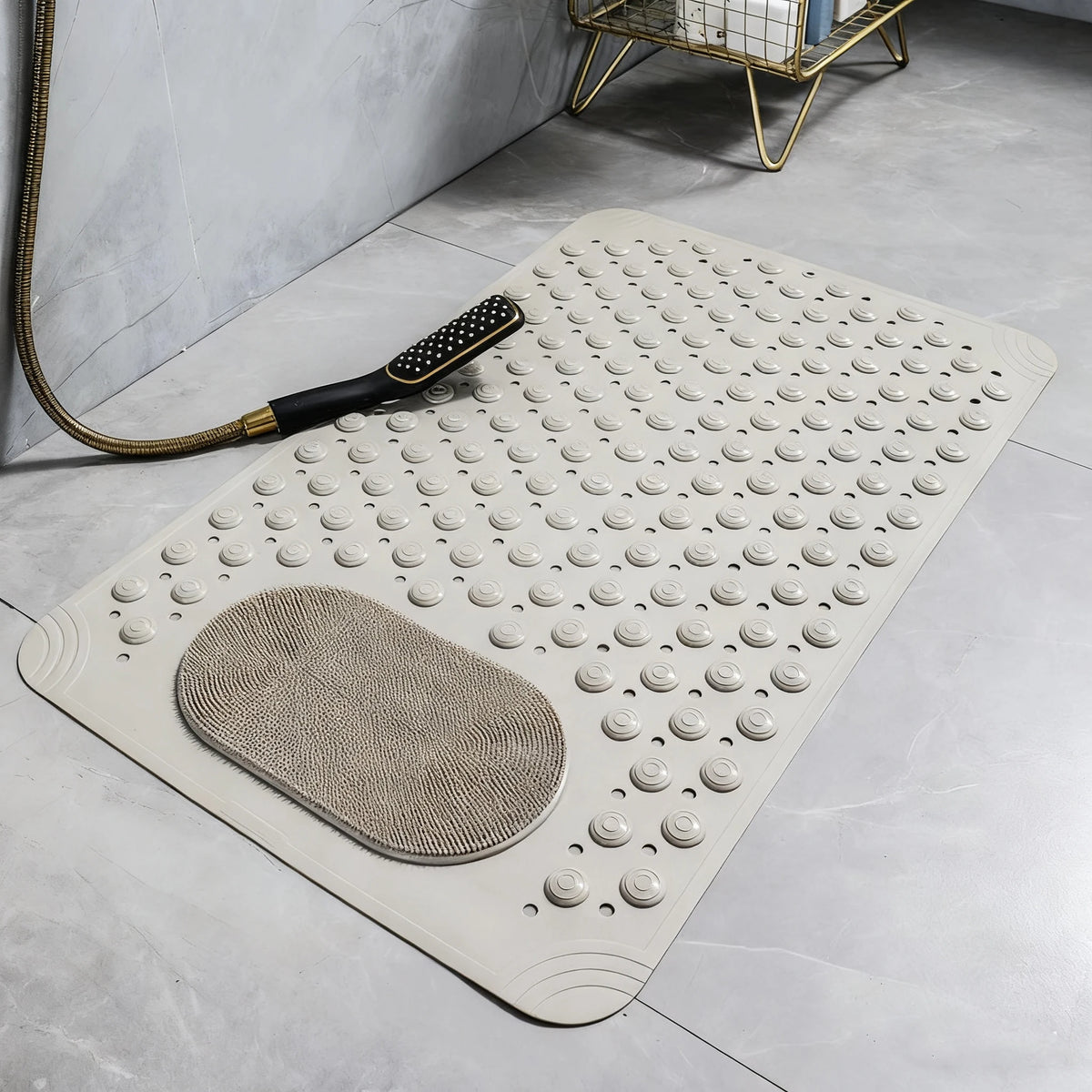 Non-Slip Bath Mat with Massage Feature Oblong Shower Floor Rug Non-Textile Water Absorbent Bathroom Mat with Suction Cups