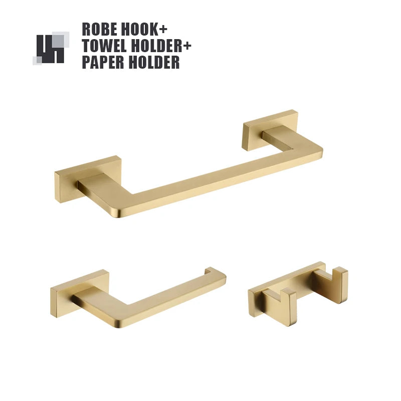 Brushed Gold Bathroom Accessories Set Toilet Brush Holder Toilet Paper Holder Towel Bar Rail Rack Hanger Hook Soap Dish Hardware