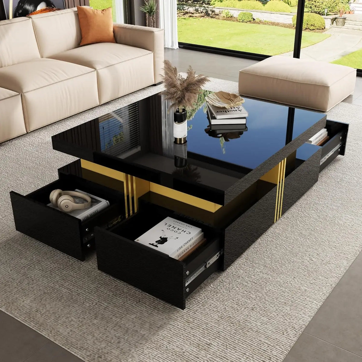 Modern Round Movable Coffee Table with Casters, 2 Drawers, Marble Pattern Sintered Stone Top, White, 29.5",