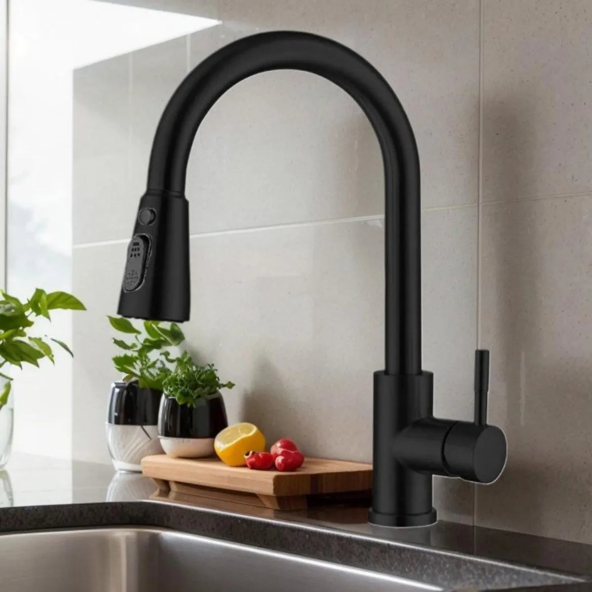 Kitchen Faucet with Pull-Out Spray Head Sink Mixer Tap 360° Rotation 3 Spray Water Modes Modern Kitchen Sink Faucet