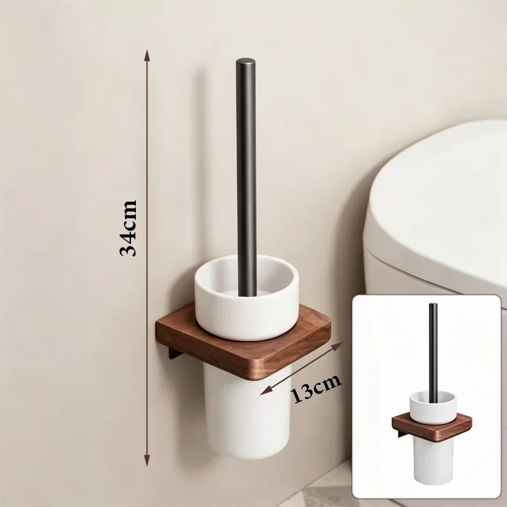 Walnut Wood Bathroom Accessories Set Wall Mounted Towel Rack Shelf Toilet Paper Holder Bathroom Hardware Kit Shower Organizer