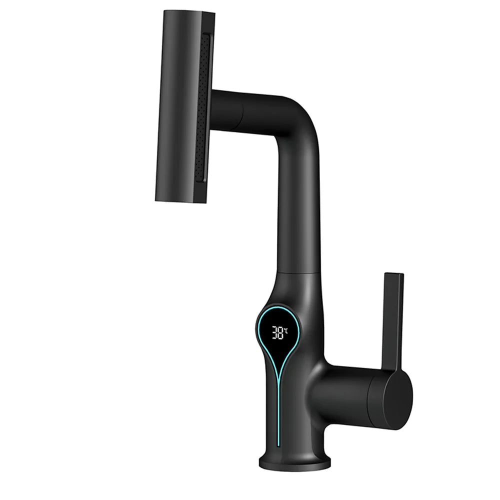 Waterfall Temperature Digital Display Basin Faucet Lift Up Down Stream Sprayer Hot Cold Water Sink Mixer Wash Tap For Bathroom