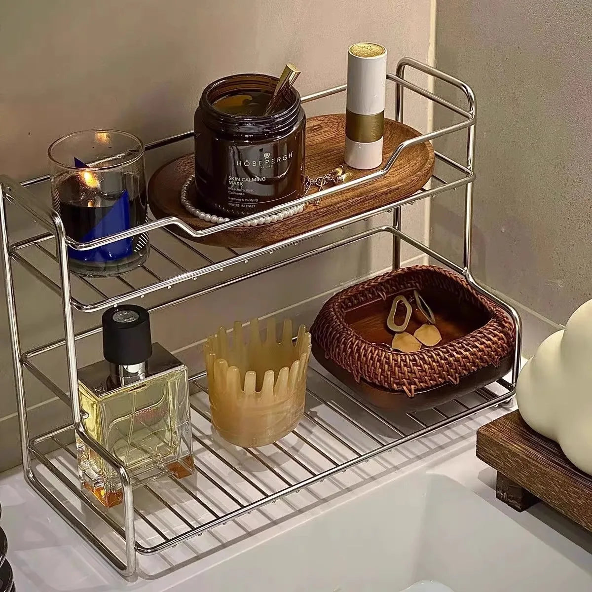 Bathroom Countertops Storage Rack Dressing Table Storage Racks Cosmetic Storage Basket Iron Bathroom Room Storage Organizer