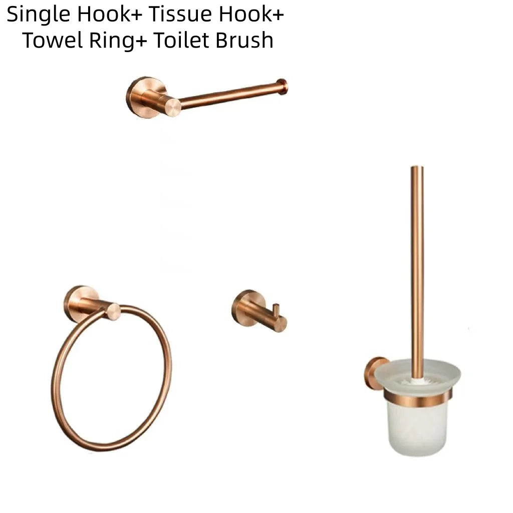Brushed Rose Gold Bathroom Accessories Set Towel Rack, Tissue Rack, Soap Dish, Toilet Brush, Towel Rack Stainless Steel Hardware