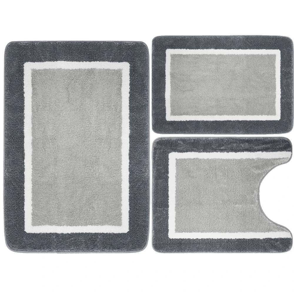 Velvet Memory Foam Bathroom Rug Set Of 3 Water Absorption Non Slip Extra Soft Bath Mats Machine Washable&Dry Toilet Floor Mat
