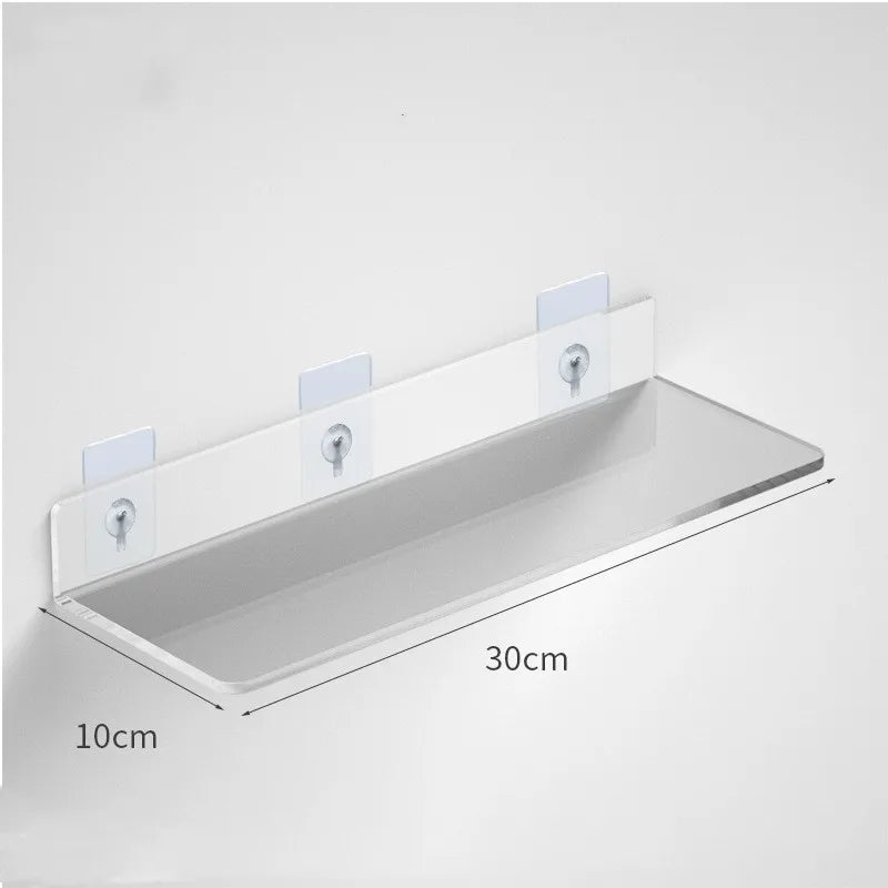 1pc Clear Acrylic Storage Rack Wall Mounted Book Floating Shelf Makeup Display Stand Holder Bathroom Kitchen Organizer