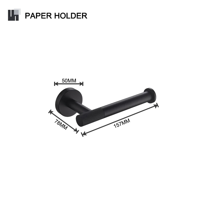 Matt Black Wall-mounted Elegant Bathroom Set Paper Towel Stick Toilet Bathrobe Hook Double Cup Holder Double Soap Dispenser