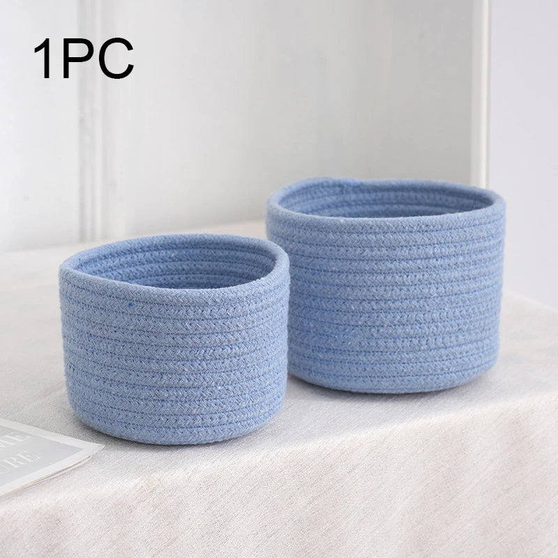 Handmade Woven Cotton Rope Storage Basket Cosmetics Jewelry Desktop Storaging Keys Snacks Box Sundries Organizer
