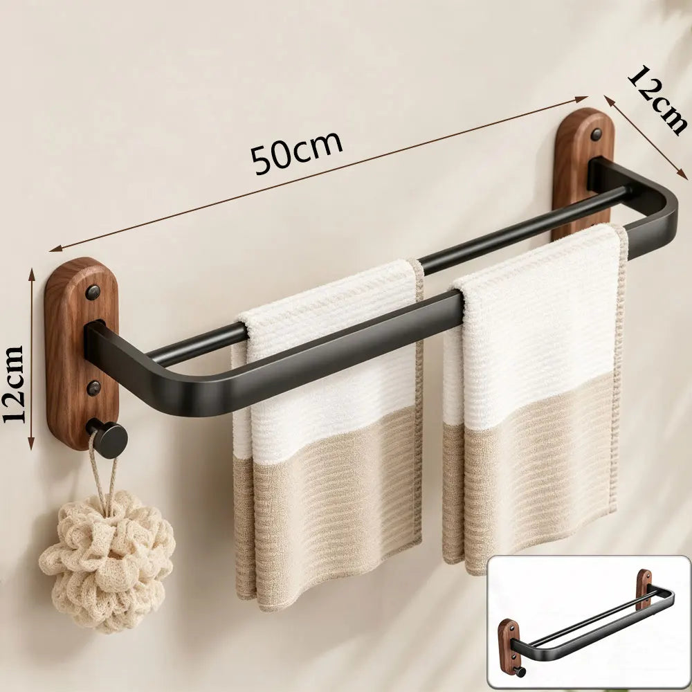Walnut Wood Bathroom Accessories Set Wall Mounted Towel Rack Shelf Toilet Paper Holder Bathroom Hardware Kit Shower Organizer