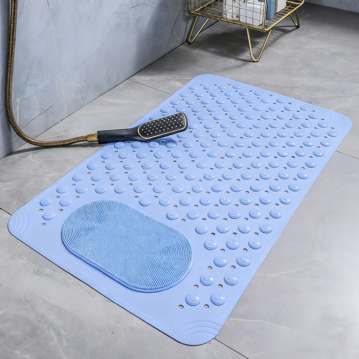Non-Slip Bath Mat with Massage Feature Oblong Shower Floor Rug Non-Textile Water Absorbent Bathroom Mat with Suction Cups