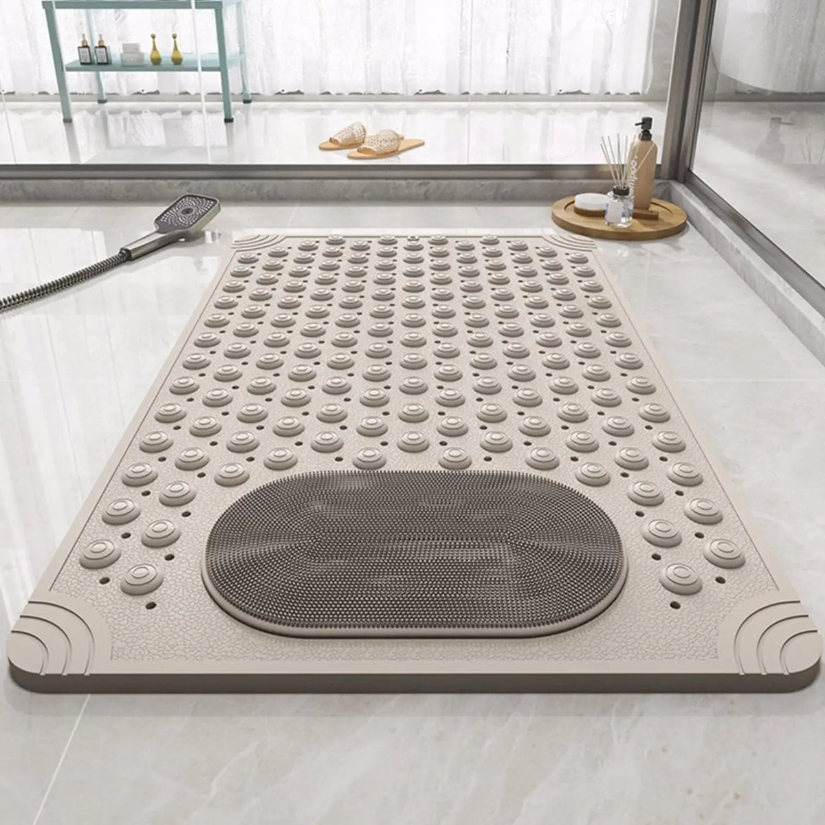 Non-Slip Bath Mat with Massage Feature Oblong Shower Floor Rug Non-Textile Water Absorbent Bathroom Mat with Suction Cups