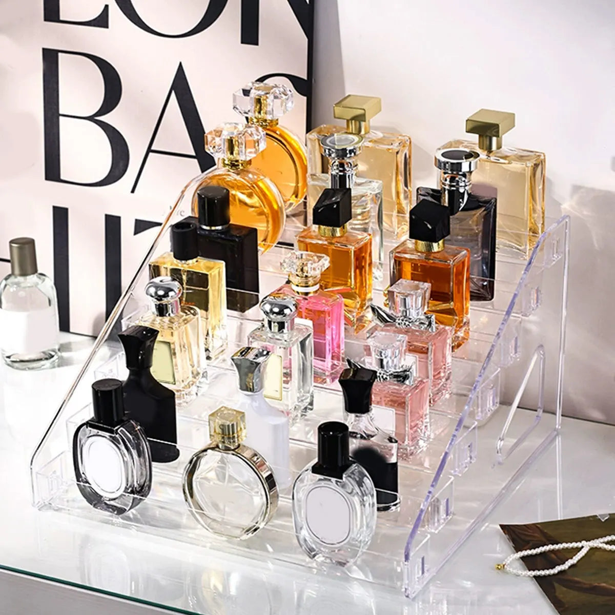 1pc,Transparent multi-layer perfume storage rack, cosmetics display rack, dressing table sorting rack, nail polish rack