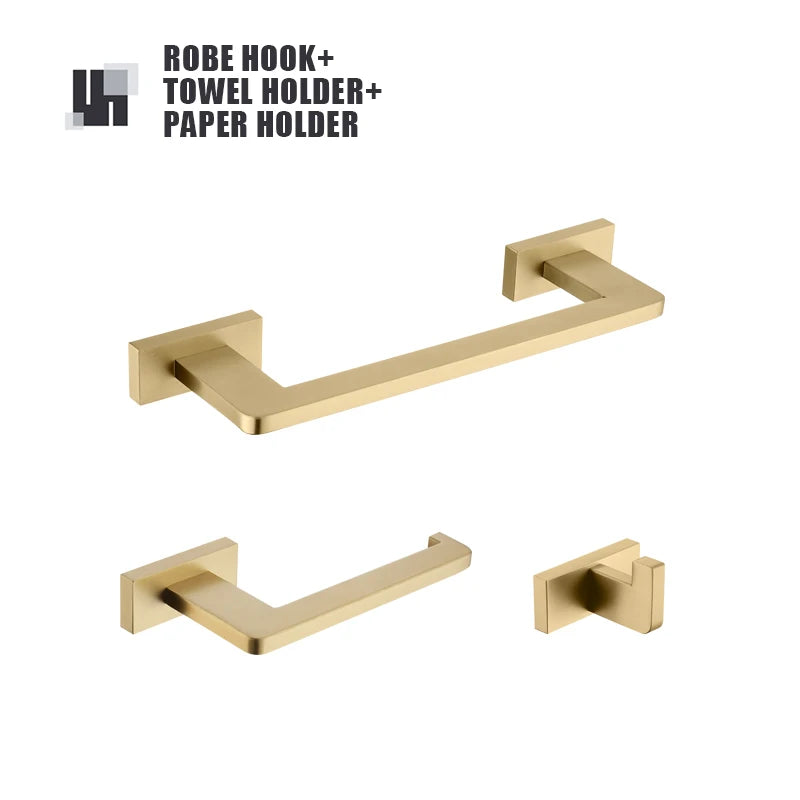Brushed Gold Bathroom Accessories Set Toilet Brush Holder Toilet Paper Holder Towel Bar Rail Rack Hanger Hook Soap Dish Hardware