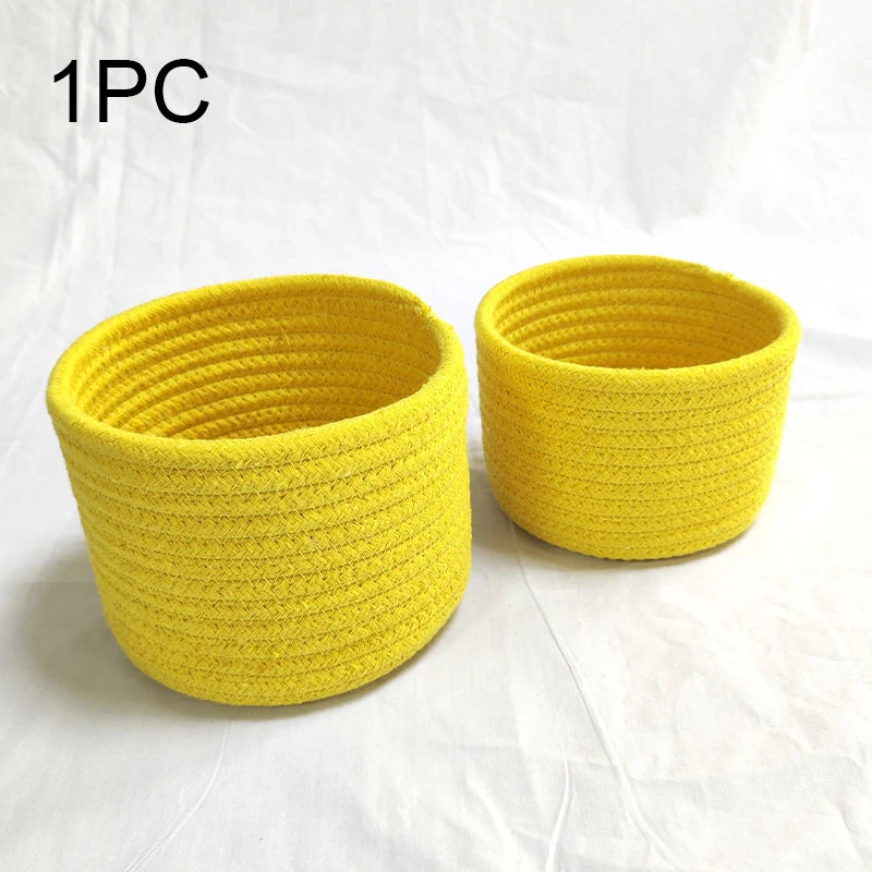 Handmade Woven Cotton Rope Storage Basket Cosmetics Jewelry Desktop Storaging Keys Snacks Box Sundries Organizer