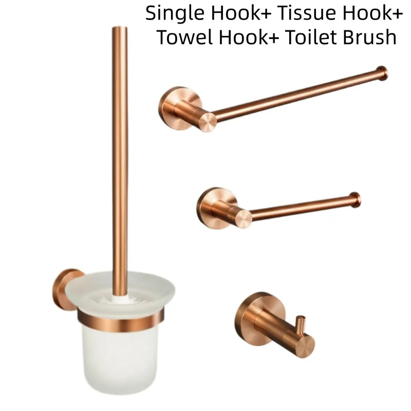 Brushed Rose Gold Bathroom Accessories Set Towel Rack, Tissue Rack, Soap Dish, Toilet Brush, Towel Rack Stainless Steel Hardware