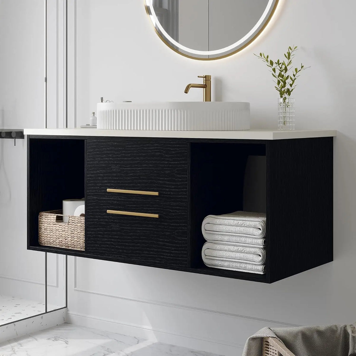 40" Modern Floating Bathroom Vanity with Premium AAA Grade Ceramic Sink, Wall-Mounted Solid Wood Cabinet, 2 Drawers,