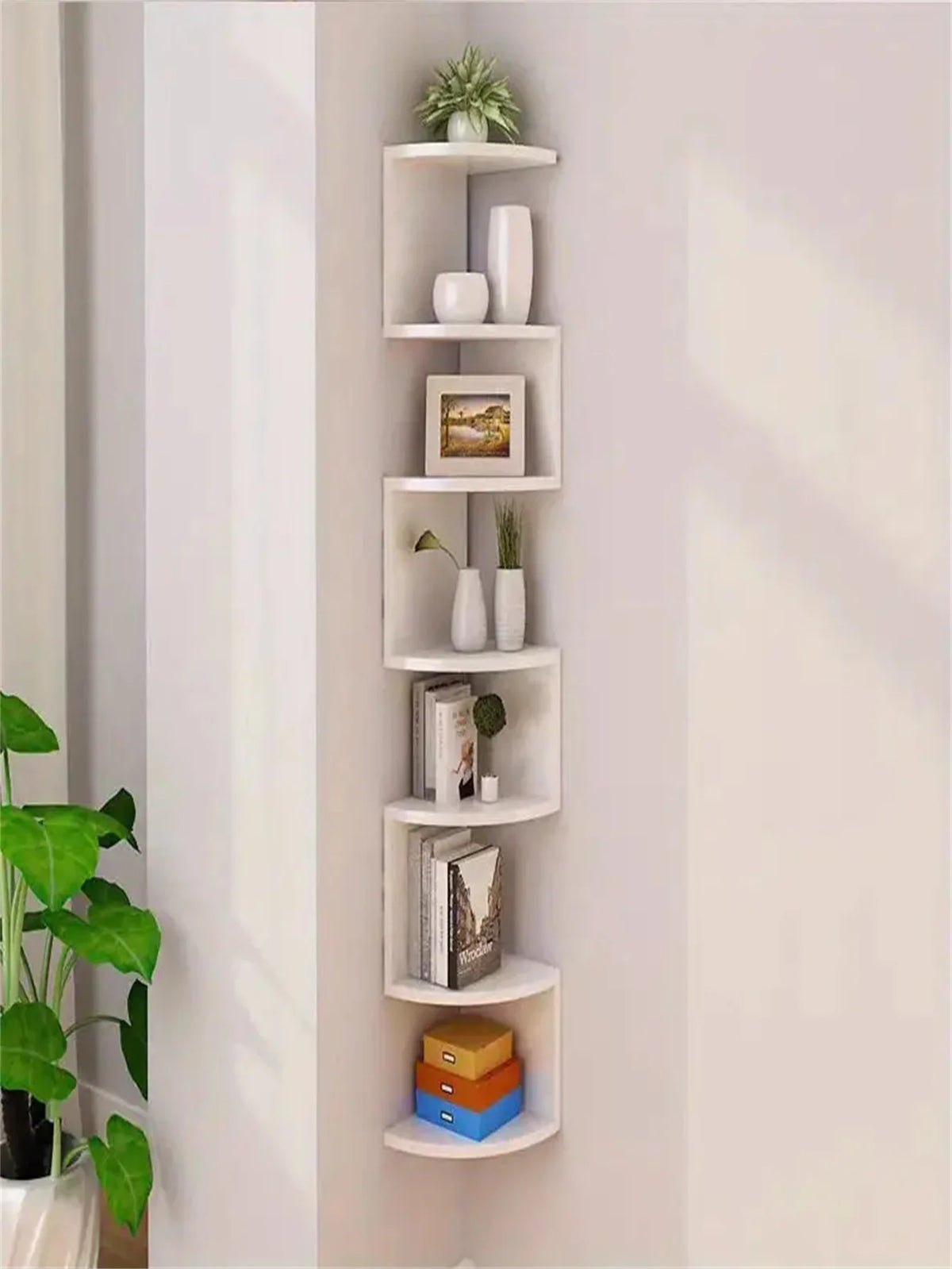 5-Tier Corner Floating Shelf Unit, Wall-Mounted Plastic Storage Rack, Space-Saving Triangular Design, Suitable for Living Room, Bedroom, Bathroom, Bathroom Decor and Accessories, Practical Storage Shelf