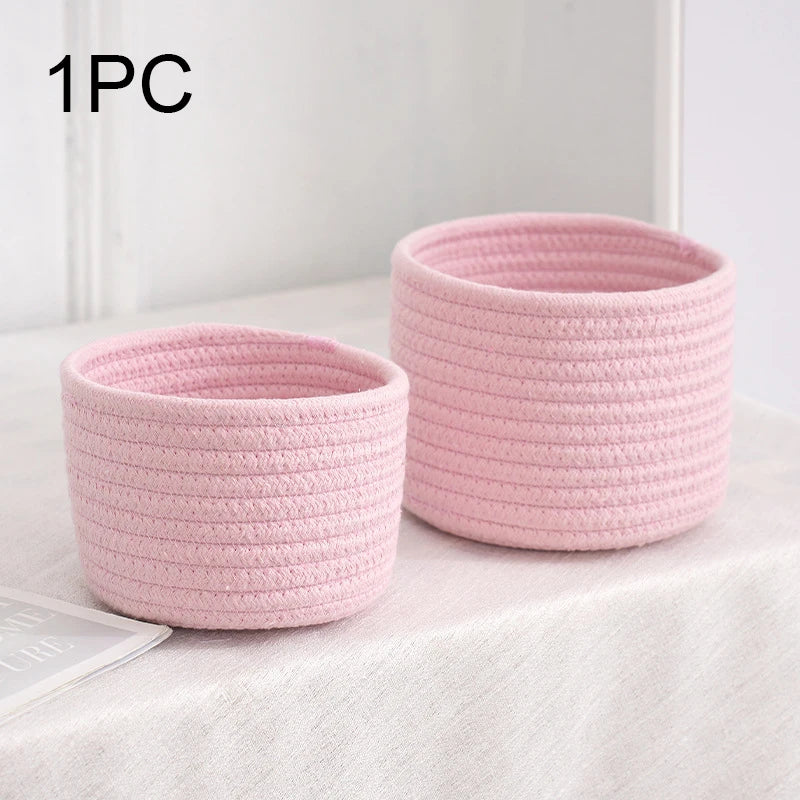 Handmade Woven Cotton Rope Storage Basket Cosmetics Jewelry Desktop Storaging Keys Snacks Box Sundries Organizer