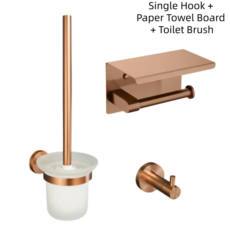 Brushed Rose Gold Bathroom Accessories Set Towel Rack, Tissue Rack, Soap Dish, Toilet Brush, Towel Rack Stainless Steel Hardware