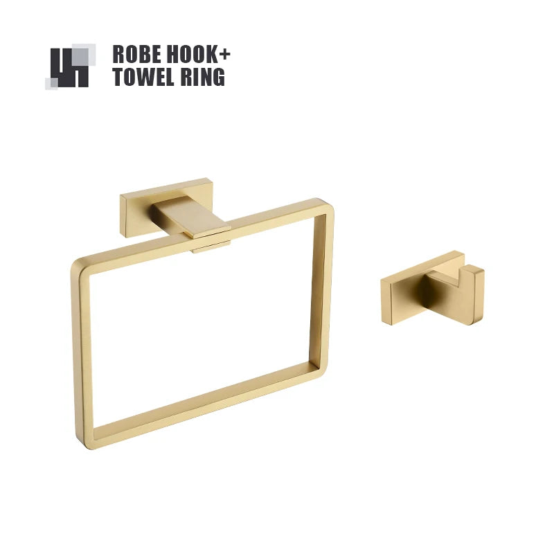 Brushed Gold Bathroom Accessories Set Toilet Brush Holder Toilet Paper Holder Towel Bar Rail Rack Hanger Hook Soap Dish Hardware