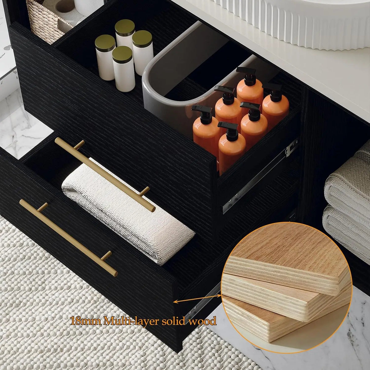 40" Modern Floating Bathroom Vanity with Premium AAA Grade Ceramic Sink, Wall-Mounted Solid Wood Cabinet, 2 Drawers,
