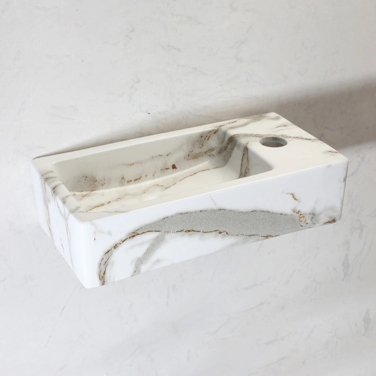 ZAPPO Small Bathroom Sink Marble Wall Hung Basin Sink Rectangle Ceramic Wash Basin Bathroom Vessel Sink Without Faucet Tap
