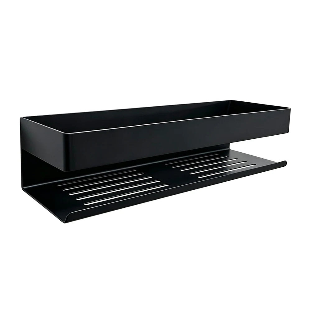 Black Stainless Steel Bathroom Shelf With Drainage Holes Wall Mounted Shower Caddy Organizer Corner Shampoo Storage Rack