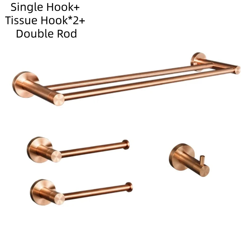 Brushed Rose Gold Bathroom Accessories Set Towel Rack, Tissue Rack, Soap Dish, Toilet Brush, Towel Rack Stainless Steel Hardware