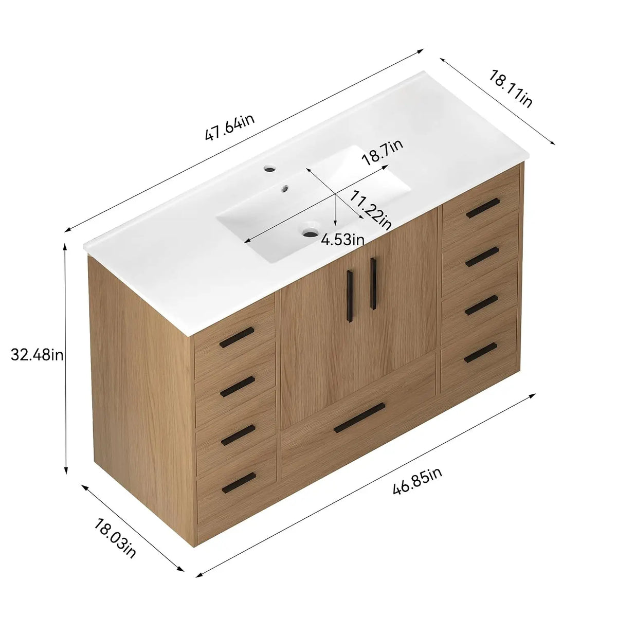 48" Bathroom Vanity with Sink,Single Sink Cabinet with 9 Drawers & 2 Soft-Close Doors, Modern Wood Storage,