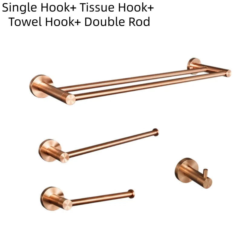 Brushed Rose Gold Bathroom Accessories Set Towel Rack, Tissue Rack, Soap Dish, Toilet Brush, Towel Rack Stainless Steel Hardware