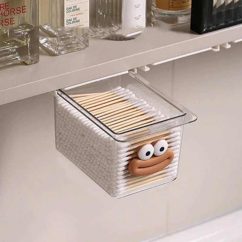 Transparent Bathroom Cotton Stick Makeup Cotton Bathroom Pull-Out Storage Drawer Style Storage Box Under The Mirror Cabinet