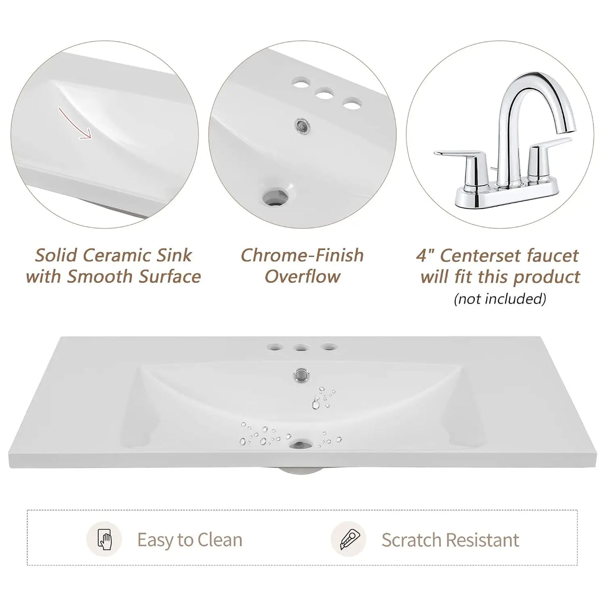 36" Bathroom Vanity with Sink, Free Standing Single Basin Vanity Set with One Cabinet and Three Drawers, Solid Wood