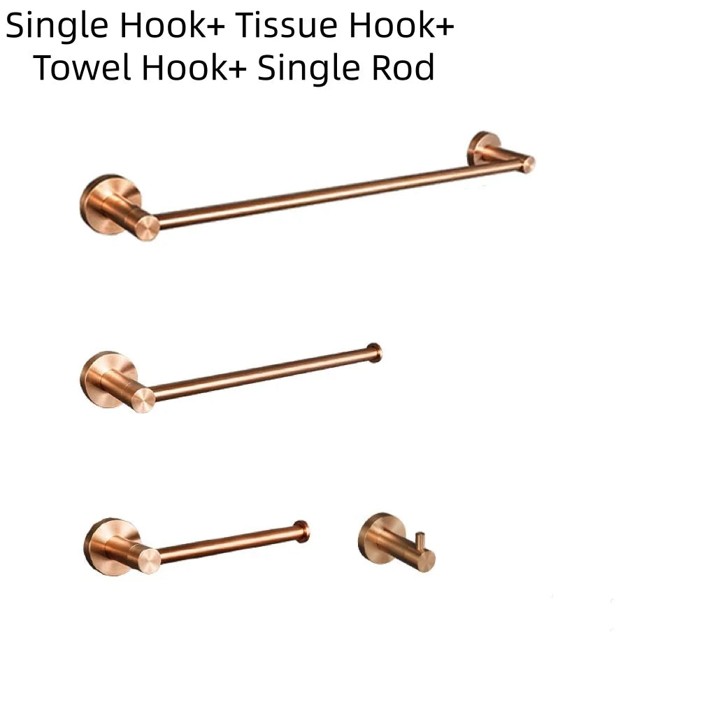 Brushed Rose Gold Bathroom Accessories Set Towel Rack, Tissue Rack, Soap Dish, Toilet Brush, Towel Rack Stainless Steel Hardware