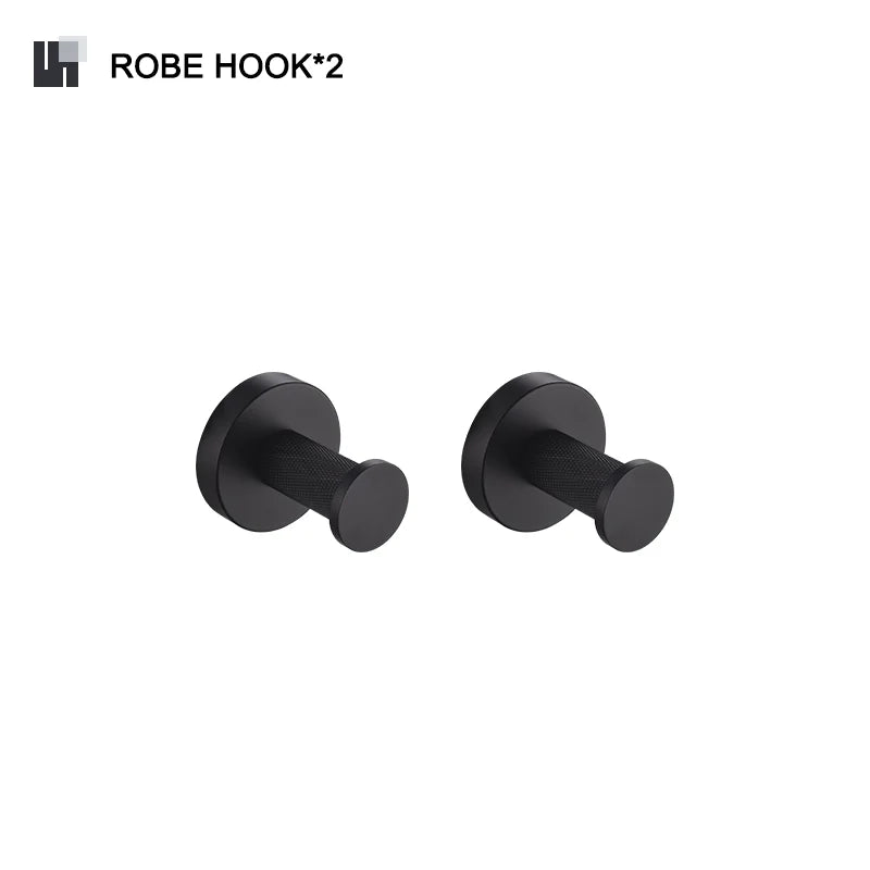 Matt Black Wall-mounted Elegant Bathroom Set Paper Towel Stick Toilet Bathrobe Hook Double Cup Holder Double Soap Dispenser