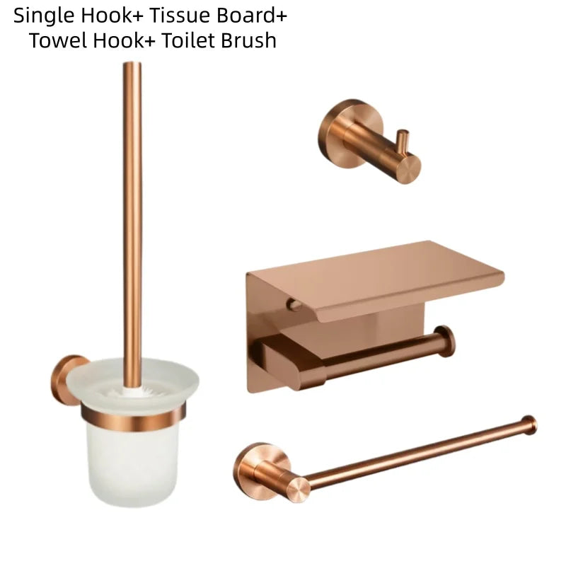 Brushed Rose Gold Bathroom Accessories Set Towel Rack, Tissue Rack, Soap Dish, Toilet Brush, Towel Rack Stainless Steel Hardware