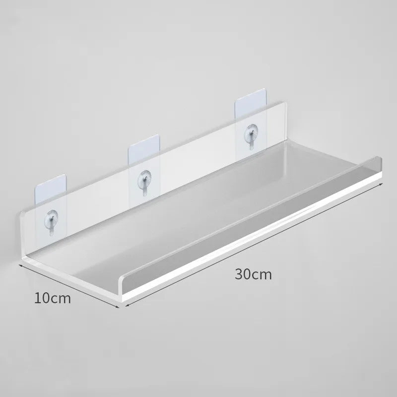 1pc Clear Acrylic Storage Rack Wall Mounted Book Floating Shelf Makeup Display Stand Holder Bathroom Kitchen Organizer