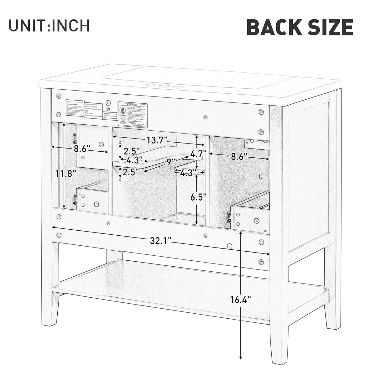 36" Bathroom Vanity with Sink, Free Standing Single Basin Vanity Set with One Cabinet and Three Drawers, Solid Wood