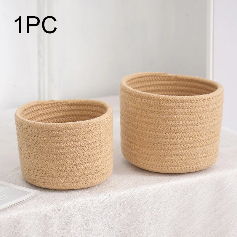 Handmade Woven Cotton Rope Storage Basket Cosmetics Jewelry Desktop Storaging Keys Snacks Box Sundries Organizer