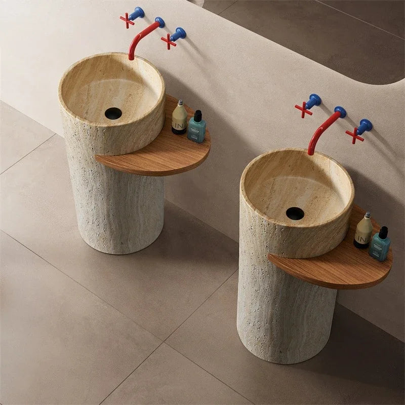 Natural Travertine Bathroom Sinks European Outdoor Pedestal Basin Household Floor-standing Washbasin Nordic Bathroom Accessories
