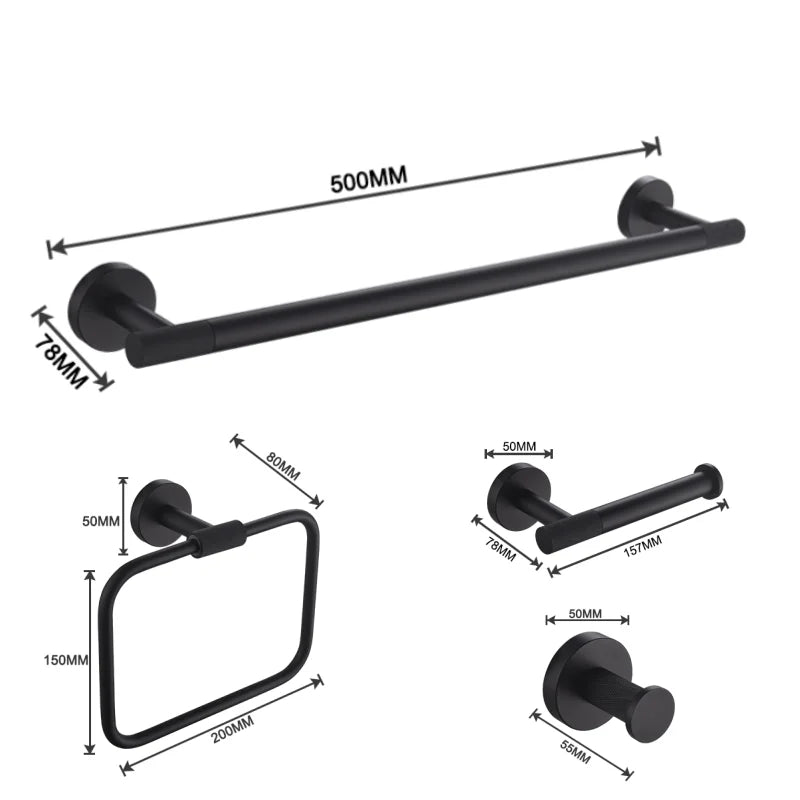 Matt Black Wall-mounted Elegant Bathroom Set Paper Towel Stick Toilet Bathrobe Hook Double Cup Holder Double Soap Dispenser
