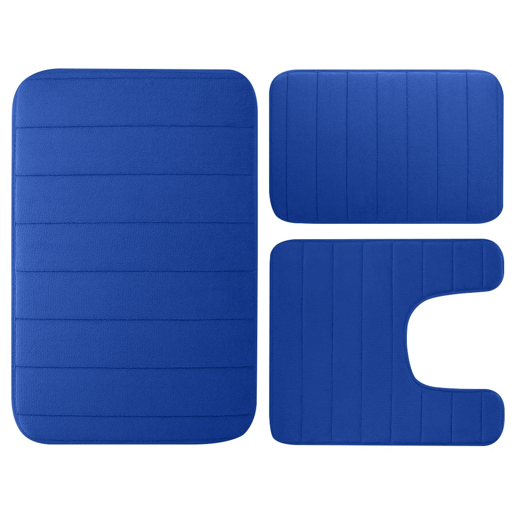 Velvet Memory Foam Bathroom Rug Set Of 3 Water Absorption Non Slip Extra Soft Bath Mats Machine Washable&Dry Toilet Floor Mat