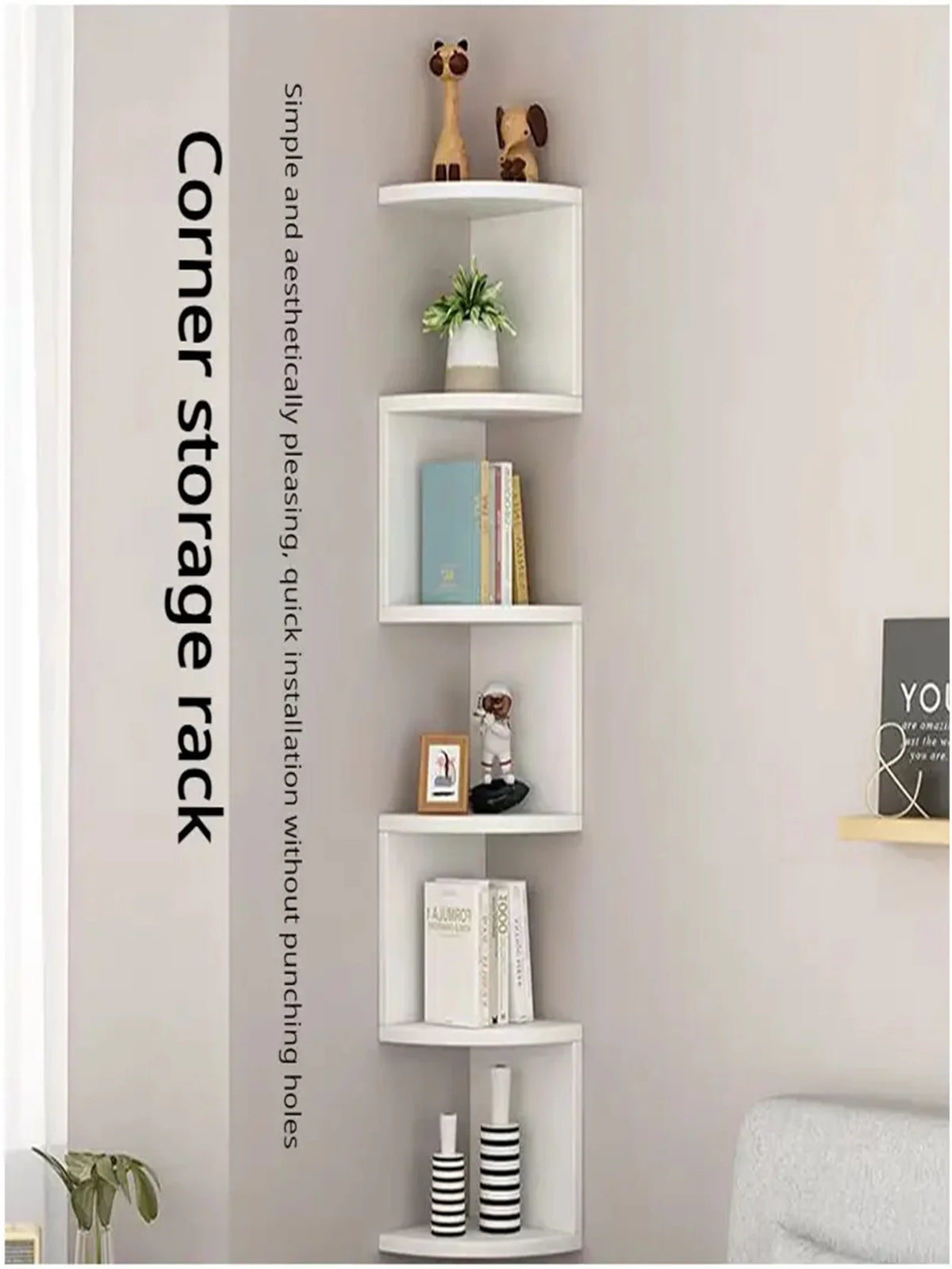 5-Tier Corner Floating Shelf Unit, Wall-Mounted Plastic Storage Rack, Space-Saving Triangular Design, Suitable for Living Room, Bedroom, Bathroom, Bathroom Decor and Accessories, Practical Storage Shelf