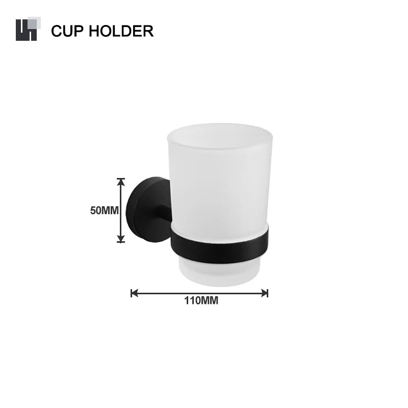 Matt Black Wall-mounted Elegant Bathroom Set Paper Towel Stick Toilet Bathrobe Hook Double Cup Holder Double Soap Dispenser