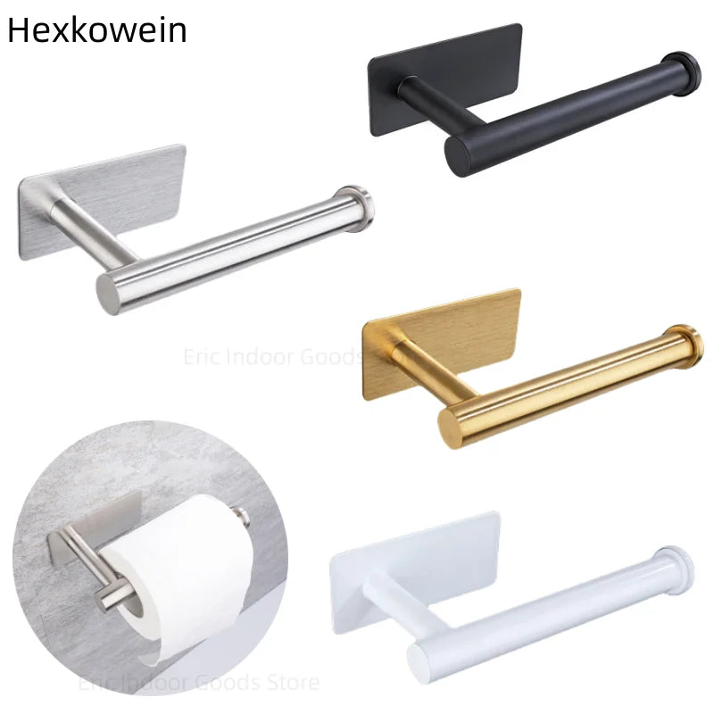 Adhesive Toilet Roll Paper Towel Holder Organizer Punch-free Tissue Dispenser Wall Mount Storage Kitchen Bathroom No Drill