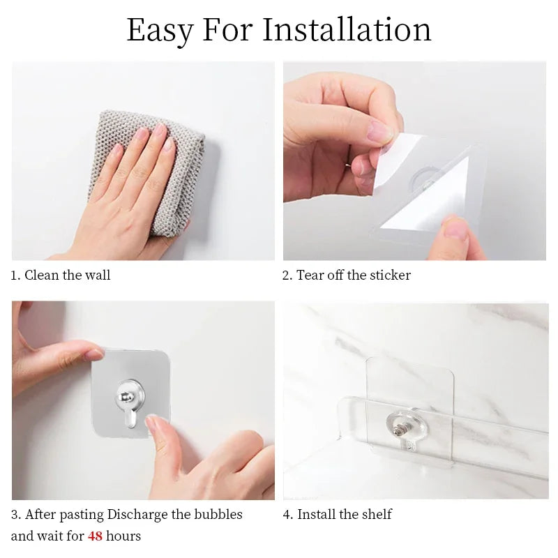 No Drilling Storage Rack Wall Shower Wall Shelf Kitchen White Finish for Modern Bathroom Organizer Home Space-Saving Accessories