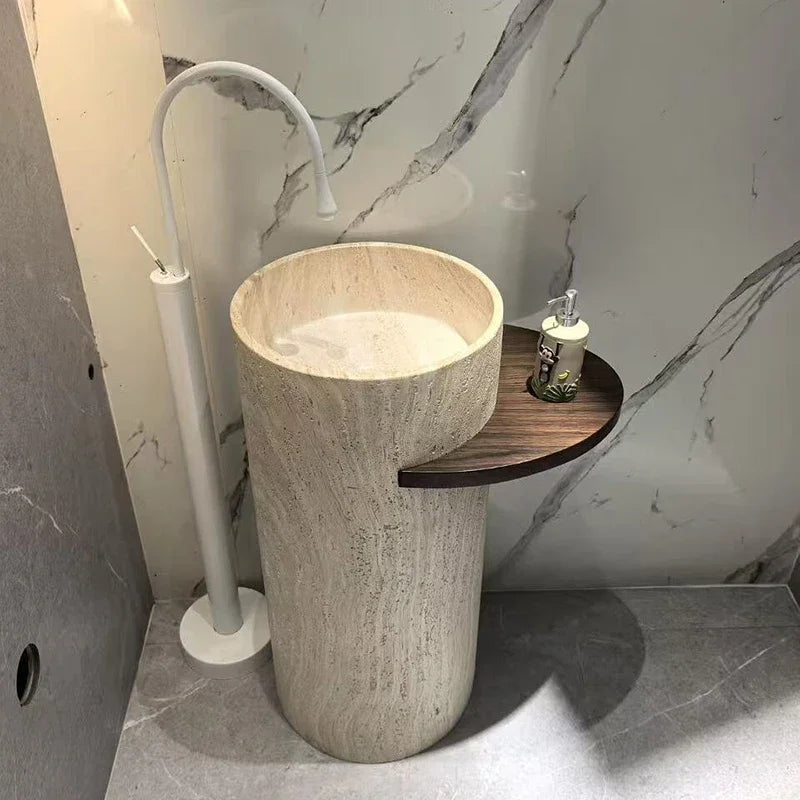 Natural Travertine Bathroom Sinks European Outdoor Pedestal Basin Household Floor-standing Washbasin Nordic Bathroom Accessories
