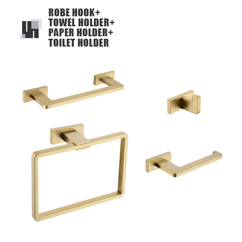 Brushed Gold Bathroom Accessories Set Toilet Brush Holder Toilet Paper Holder Towel Bar Rail Rack Hanger Hook Soap Dish Hardware