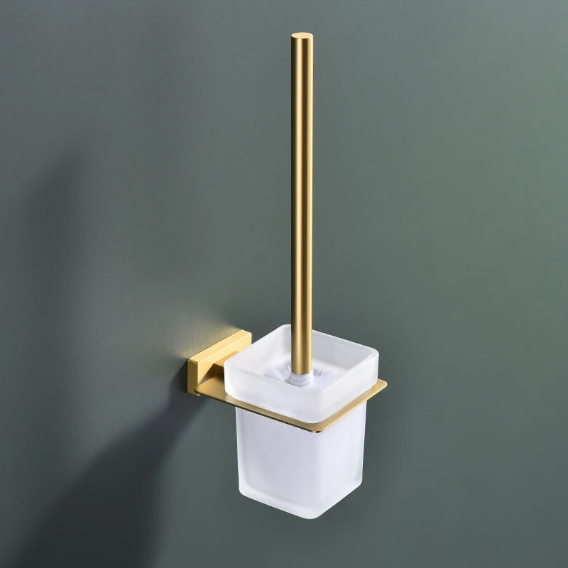 Brushed Gold Bathroom Accessories Set Toilet Brush Holder Toilet Paper Holder Towel Bar Rail Rack Hanger Hook Soap Dish Hardware