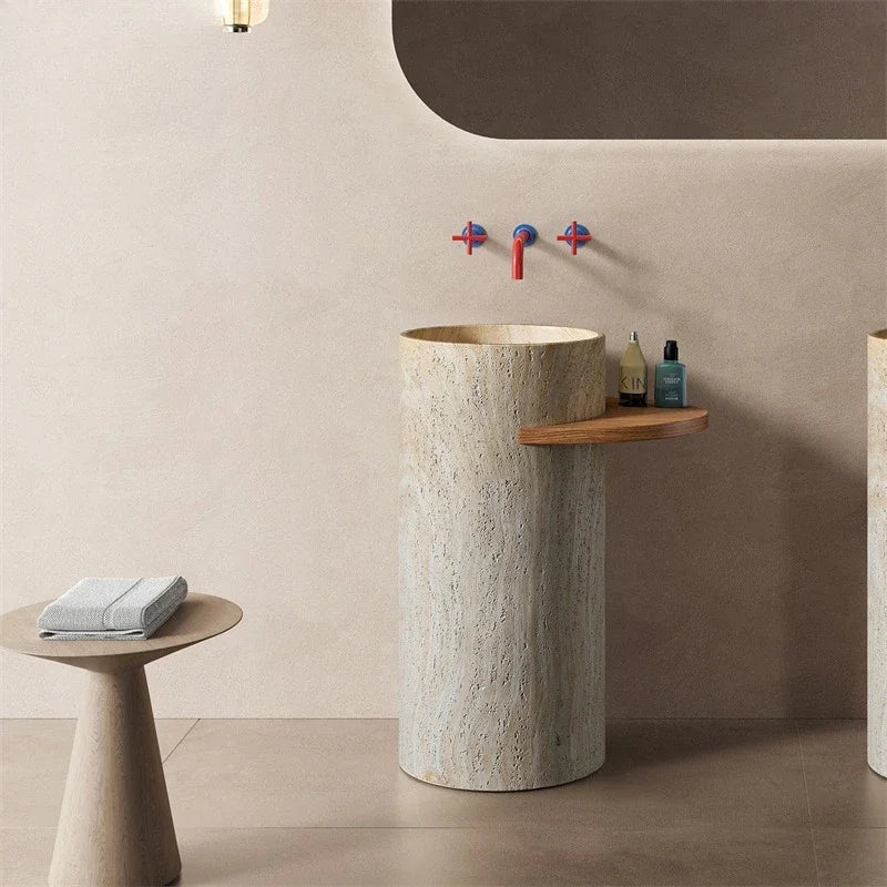 Natural Travertine Bathroom Sinks European Outdoor Pedestal Basin Household Floor-standing Washbasin Nordic Bathroom Accessories